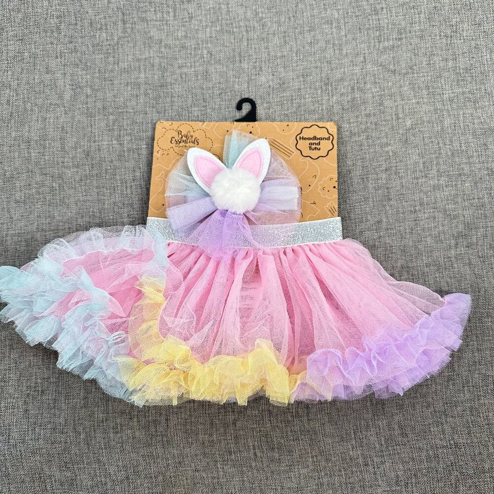 NEW!‎ Baby Essentials Headband & Tutu Bunny Pink Purple Blue Yellow  3-12 months